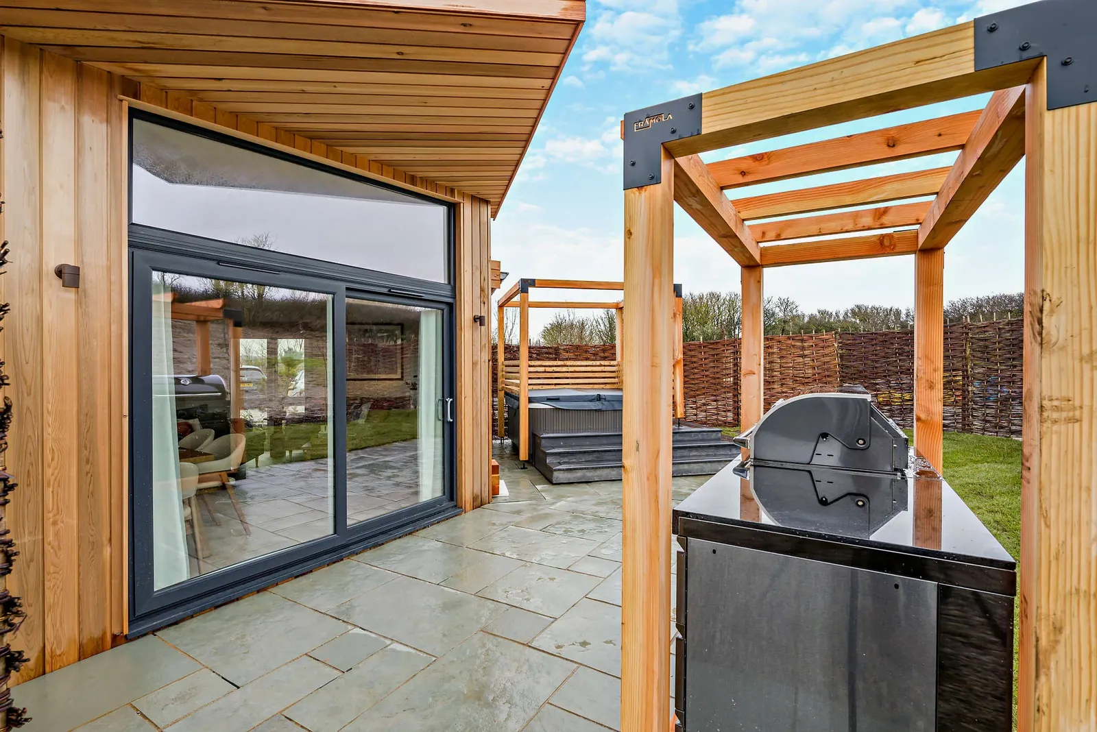 Trelowen three-bedroom lodge exterior at Whalesborough Farm Resort, Cornwall