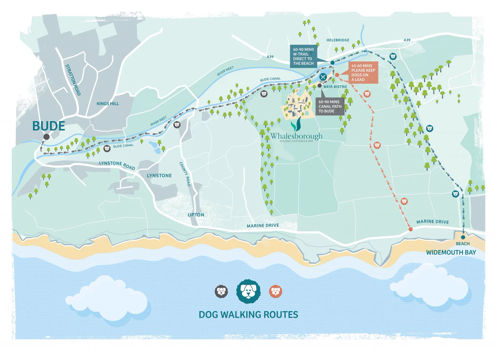 Whalesborough estate dog walking map — walking routes across 428 acres of North Cornwall near Bude