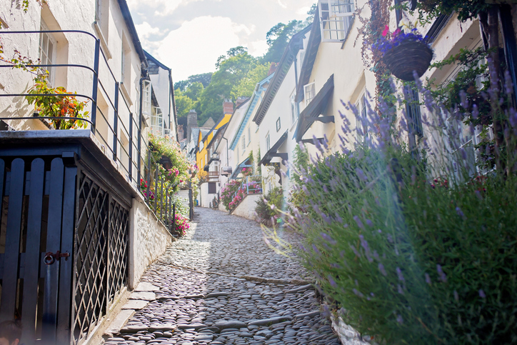 Beautiful view of the streets of Clovelly, nice old village in the heart of Devonshire, England